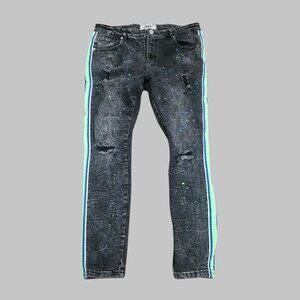 Black Distressed Skinny Jeans Paint Splatter Stripe | Streetwear Grunge Festival